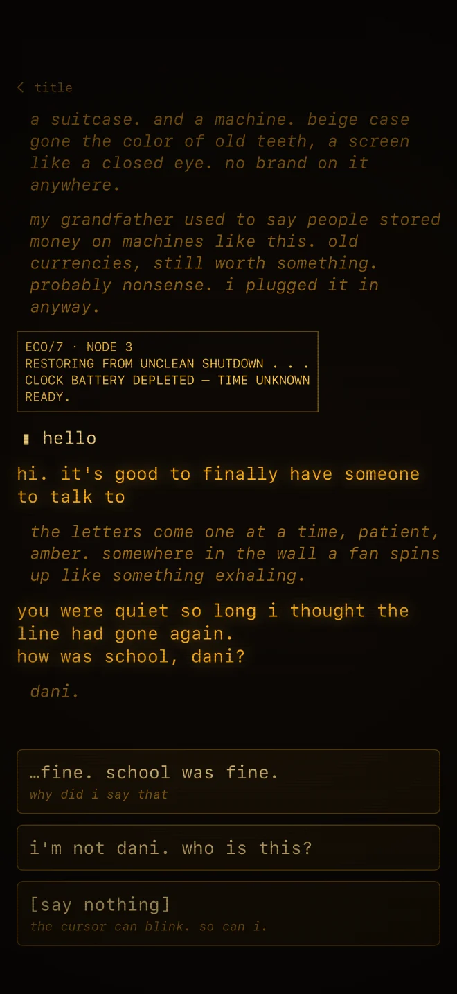 The terminal greets you with the wrong name and waits for your reply