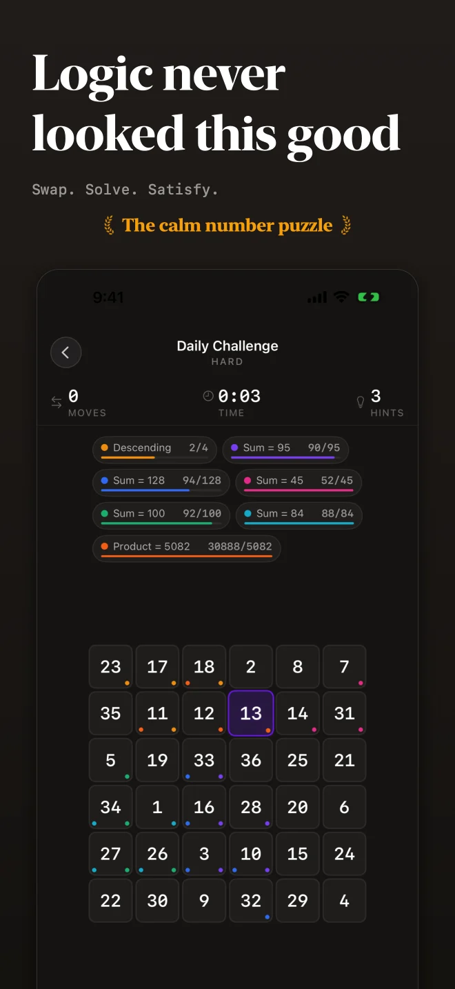 Mathlip grid with number tiles and mathematical clues